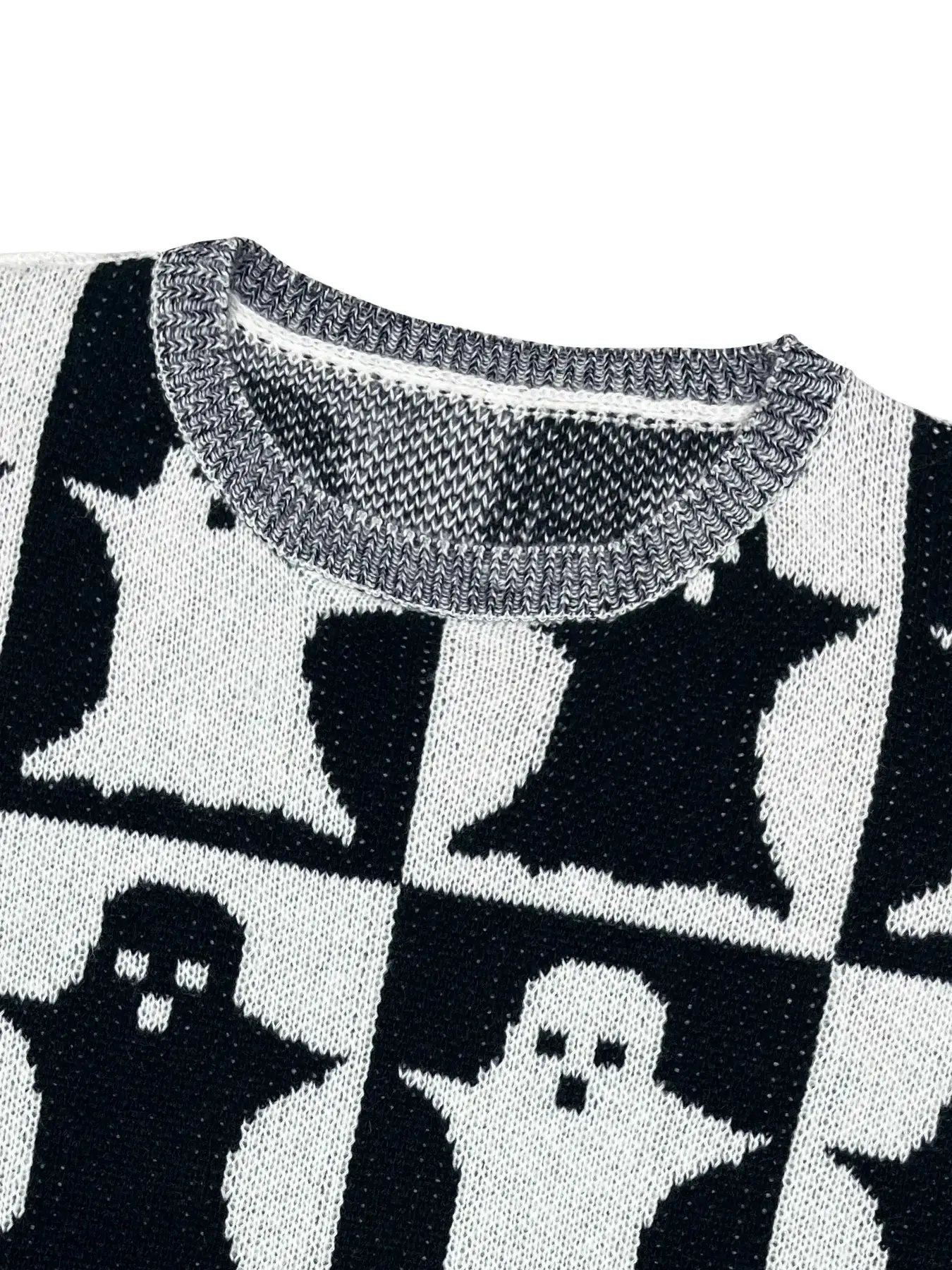 Halloween Plaid Oversized Thick Sweater, Ghost Pattern, Breathable Round Neck Colorblock Long Sleeve Knitwear, Spring & Fall Casual Everyday Wear, Womenswear