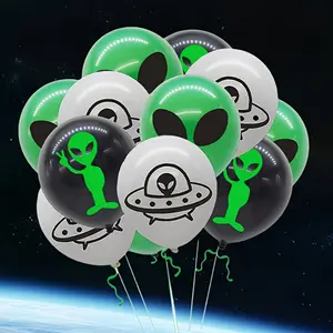 Balloon Set - Navy  Birthdays  Ideal for Ages 3-6  No Electricity Required  Perfect for Weddings  Gender Reveals & Baby Showers  Golden & Macaron Blue - Emulsion Material  Bridal Showers Alien Party Balloons - 12 Green, Black, And Gray Ufos