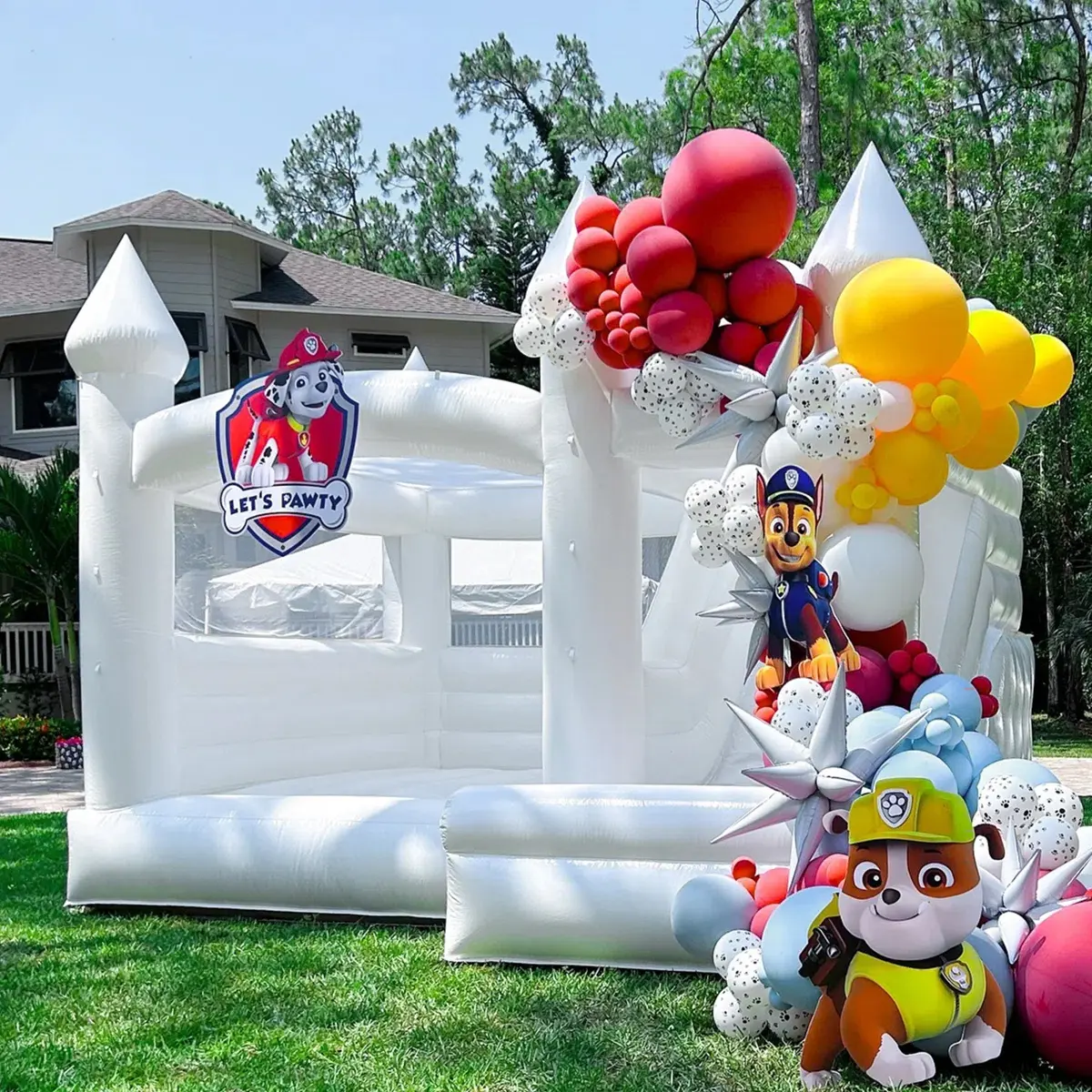 15'x13' Commercial Grade PVC Inflatable Playground, Multi-Purpose White Bounce House with Slide + Blower for Children's Carnival, Party Event Rental Equipment, Multi Purpose Inflatable