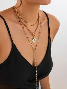 Sunflower Multi-Layer Necklace with Artificial Crystal Decorations, Statement Necklace, Perfect for Parties & Daily Wear, Creative Birthday Gift Idea