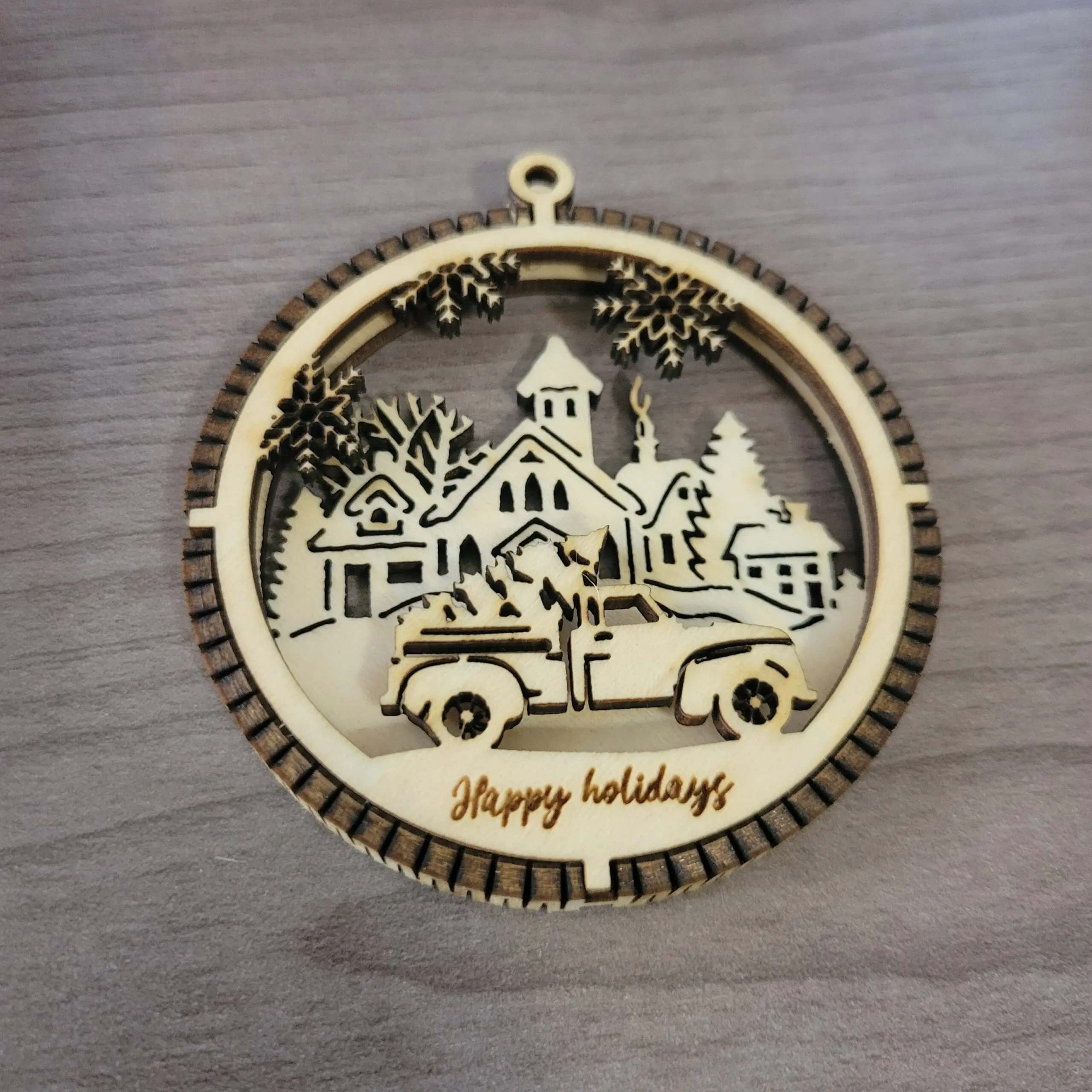 Christmas Coloring Ornament - Truck in Town Decoration