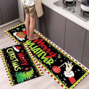 2pcs Christmas New Year Printed Kitchen Mats Set, Santa Claus Tree, Farmhouse Kitchen Carpet, Kitchen Rugs Sets, Dining Room Floor Mat Decor