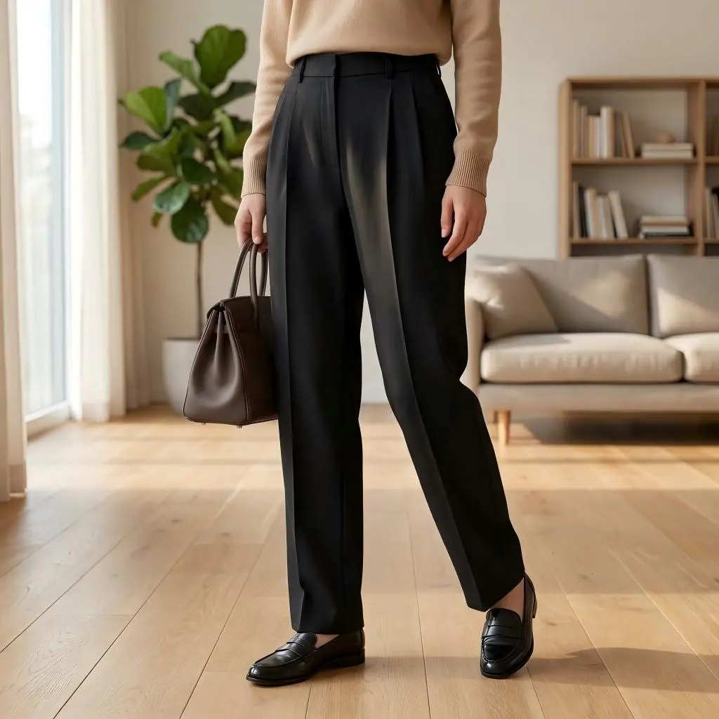 Women's High Waisted Wide Leg Pleated Trousers - Dark Green Basic Breathable Drape Fabric Tummy Control Minimalist Business Casual Pants for Office, Day, Weekend, Fit