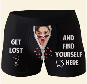 Get Lost And Find Yourself Here, Personalized Photo Men's boxer Briefs, Unique Gifts For Him, Valentine's Day Gifts ethika boxers Fabric Menswear Underwear