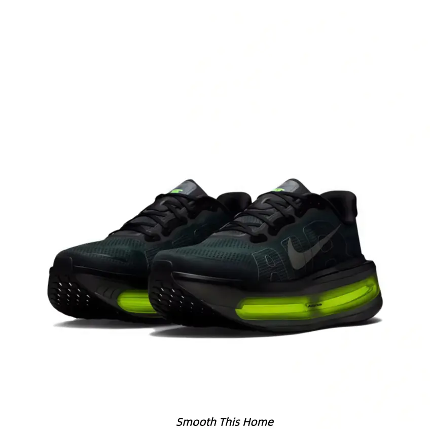 Men Low‑Top Sport Running Sneakers Black Mesh Upper Fluorescent Green Air Cushion Midsole Breathable Knit Mesh Cushion Air Sole Rubber Outsole Gym Workout Daily Sports Shoes