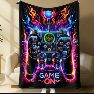 E-Sports Game Themed Bedding, Colorful Game Controller Pattern Printed Flannel Blanket, Nap Blanket, Sofa Blanket, Suitable for Bedroom Decoration on Gaming Days, Simple and Fashionable, Soft and Comfortable, Skin Friendly (9 Styles Available)
