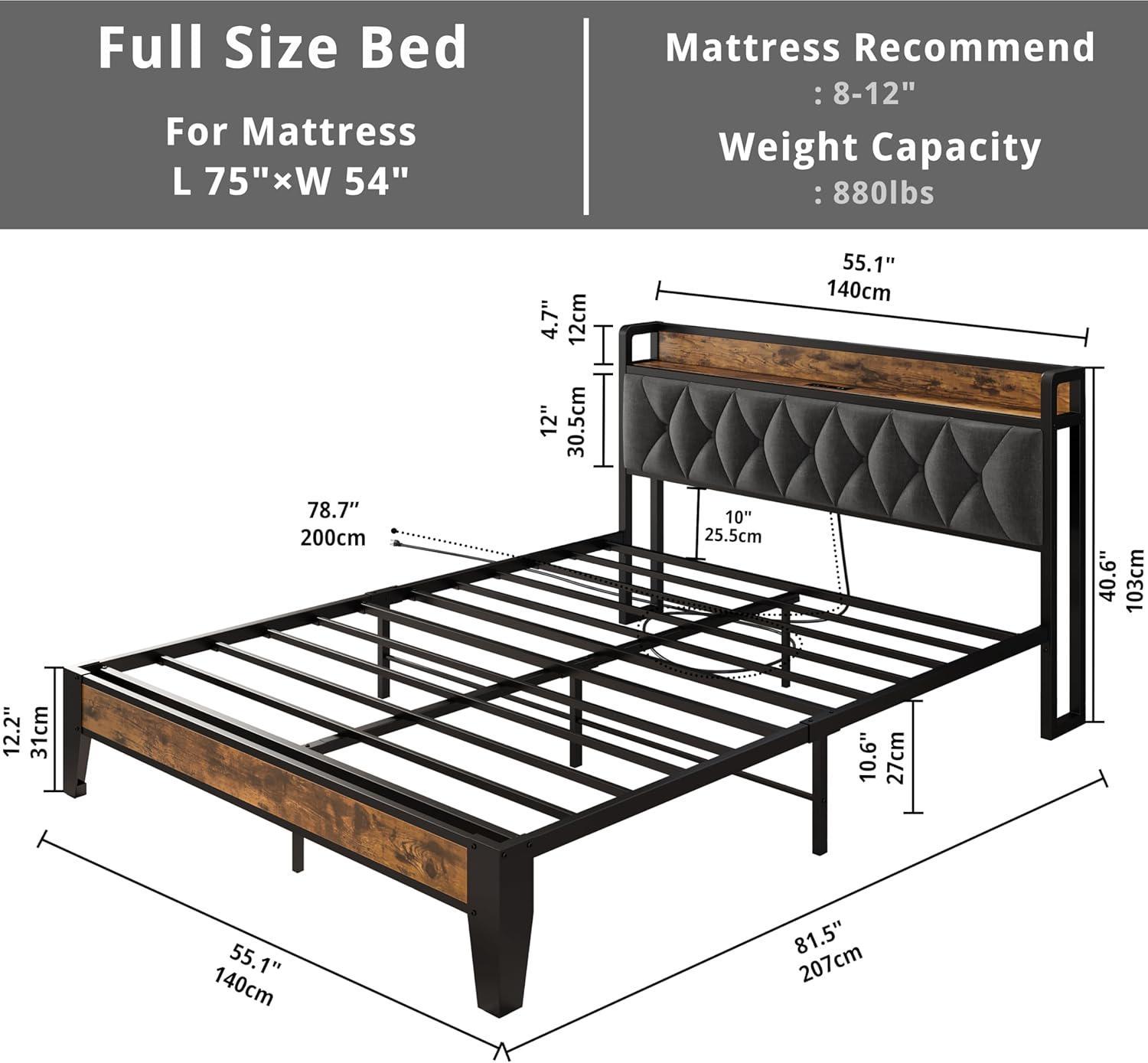 ANCTOR Twin/TwinXL/Full/Queen/King/CaliforniaKing Bed Frames, Storage Headboard with Outlets, No Noise, No Box Springs Needed