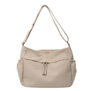 Fashion Nylon Crossbody Bags with Zipper High Capacity Shopping Bags Multiple Pockets Solid Color Handbag for Women Girls