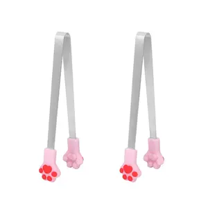 2Pcs Silicones Mini Tongs Cats Paws Shape Small Food for Kids and Snacks