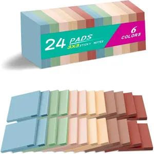 (24 Pads) Sticky Notes 3x3 inch, Self-Stick Pads Vintage Colors Sticky Note, Recyclable, Easy to Post for Home, Office, Notebook