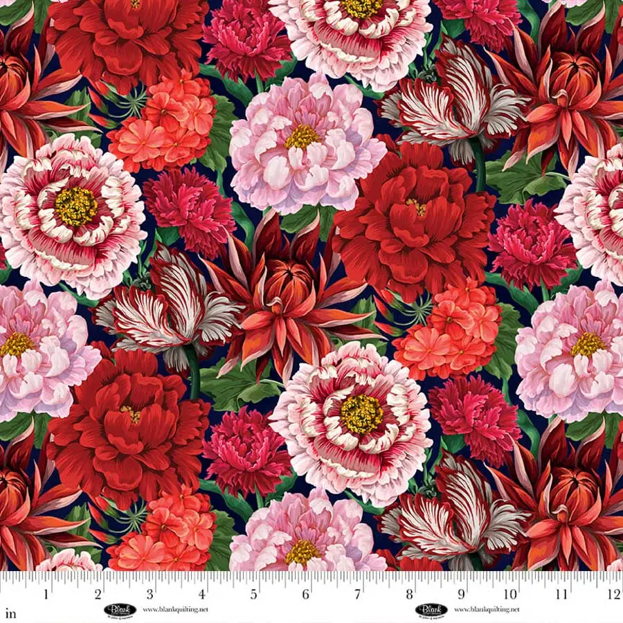 Fabric Blank Quilting Red Large Floral Cameo Appearance by the Quarter Yard 4648-88