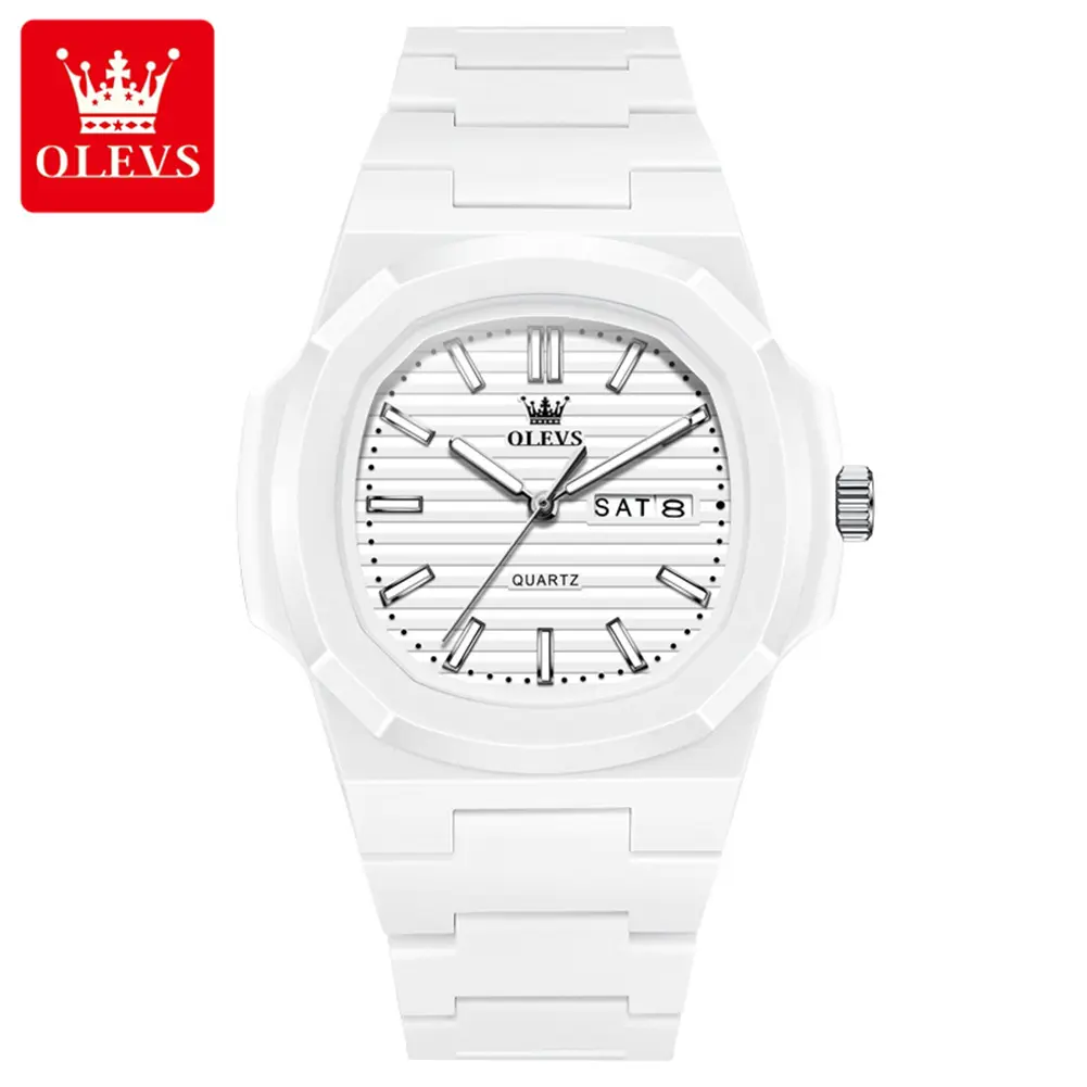OLEVS Men's Sports Analog Watch, White Waterproof Chronograph with Quartz Movement for Students 5627, Analog Watches, Men's Watches