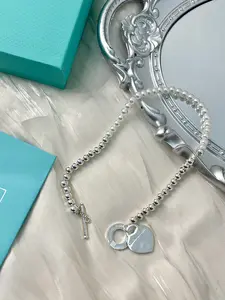 S925 Silver Pearl Bracelet, Elegant Double-Strand Half-and-Half Design with Heart Charm and Toggle Clasp, High Quality Jewelry, Beautiful Bracelets, Exquisite Bracelet