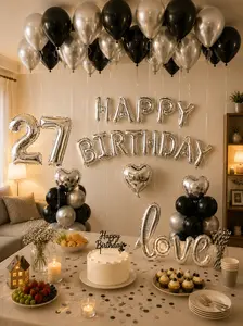 43pcs Silver Happy Birthday Balloon Set, 16-Inch Foil Letters, Silver Heart & Linked Love Balloons, Black & Silver Latex Balloons, Party Decorations for Birthdays, New Year, Weddings, Baby Showers, Photo Booth, Anniversary, Valentine’s Day