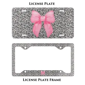 Coquette Pink Bow Camouflage License Plate And Plate Frame, Car Decor, Car Accessories for Women And Men, USA
