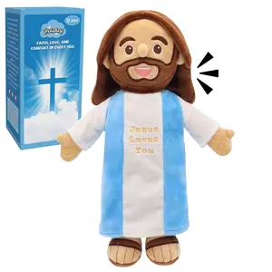 Yelakey Talking Jesus Plush - Speaks 36 Bible Verses & 10 Songs, 13” Speaking Dolls with Music & Sound, Stuffed Jesus Loves You Baptisms Christmas Easter Gifts for Kids Church Sunday School