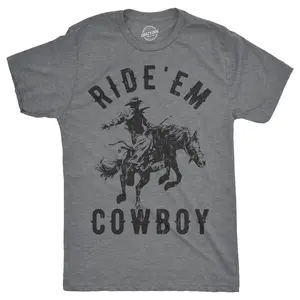 Mens Ride 'Em Cowboy T Shirt Funny Western Tee for Guys Mens Funny T Shirts Cool Vintage Fashion T-Shirt Gift Classic Menswear Novelty Tees for Guys Dark Grey