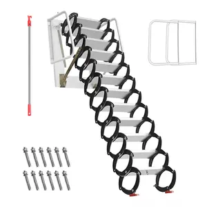 12 Steps Wall Mounted Folding Stairs, Attic Steps Pull Down Attic Stairs Retractable Attic Ladder Al-Mg Alloy Loft Ladder Stairs Attic Steps with Armrests (Weight Capacity 1102lb) Applicable to attic and rooftop spaces
