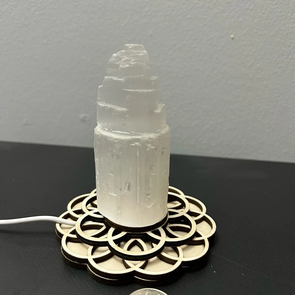 Selenite crystal tower with color changing light holder Home Ornament