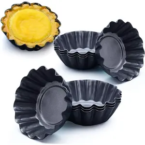 12 Packs Egg Tart Mold, Upgrade Bigger Size 3 x 0.9inch, Cupcake Cake Muffin Mold Tin Pan Baking Tool, Carbon Steel