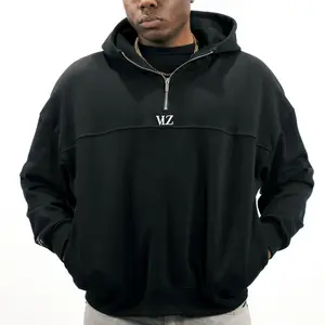 The Core Zip Hoodie by Volazo- Men's Fashionable 100% Cotton Quarter zip Half zip Sweatshirt for Casual Wear