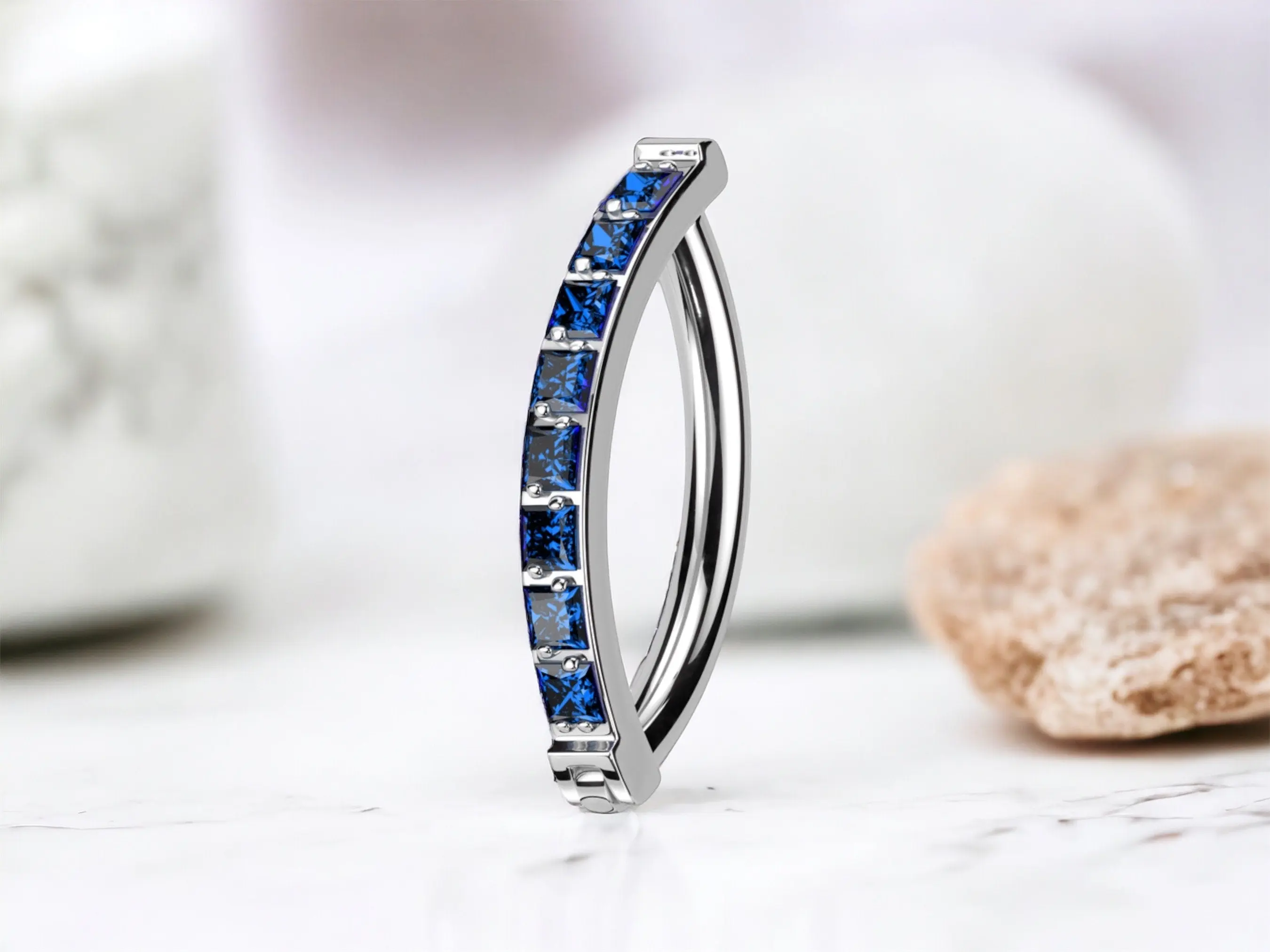 Titanium Belly Clicker Ring, 14G Minimalist Navel Jewelry for Female with Sapphire Blue Gem, Clean Lightweight Design for Any Look, Titanium Metal, Everyday Use, Daily, 14G (1.6Mm), 10Mm Bar Length