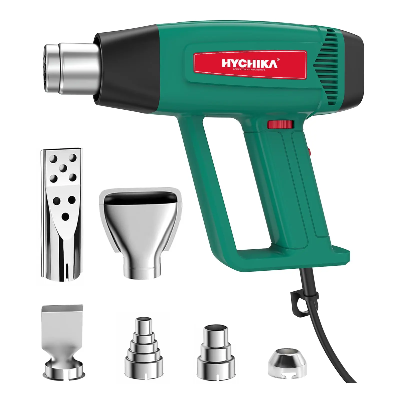 Heat Gun, HYCHIKA 1800W Heating Crafting Gun with 6 Nozzles, for Shrink Tubing, Shrink Wrap, Soldering Safe And Durable Heavy Duty Strong Power