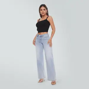 Magic ONESO Mid-low Rise Baggy Jeans Stretchy Wide Leg Distressed Denim Pants Womenswear Bottom 8001 Lady Basic Minimalist Comfortable Denim Tummy Control Curve Hugging Plus Size Regular Size BBL
