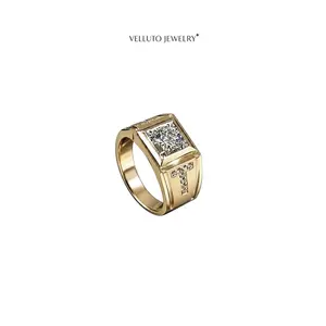 Gold Plated Moissanite Ring 2.0CTW Adjustable Step Cut High Dispersion Vintage