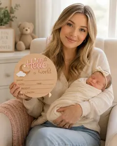Personalized Touch Newborn Photography Prop Wooden Baby Name Sign - Hello World Baby Birth Announcement Board, Infant Party Easter Gift, Milestone Keepsake Nursery Decor for Baby Boy Baby Girl