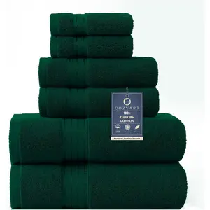 Dark green bath towel set 6pcs turkish cotton hotel soft absorbent thick bathroom towel sets of 6 with 2 large bath towels 2 hand towels 2 washclothes 650 gsm