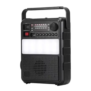 Solar Rechargeable 3-Band Emergency Radio with Built-In Cooling Fan, Portable AM/FM/Shortwave Wireless Speaker with LED Floodlight and 2 External Light Bulbs