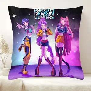 K-Pop Demon Hunter Poster Cushion Set, Knitted Polyester Fiber, Comfortable Sofa Pillow, Home Office Decor Gift Idea