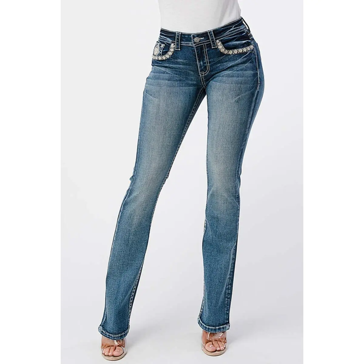 Aztec Embellished Easy Bootcut Jeans 32" Inseam | EB-3400-32 Bottoms Denim