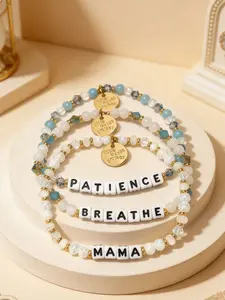 Three-piece letter bead bracelet set, Bohemian style, women's friendship round pendant lucky diamond bead bracelet, crystal bead letter bracelet, Mother's Day gift, friend gift.