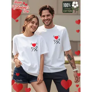 1pcs Valentine's Day Matching Tees for Couples - Heart Gesture Graphic, Casual Round Neck, Breathable & Machine Washable, Perfect for Spring/Summer, Pattern, Ladies' Fashion