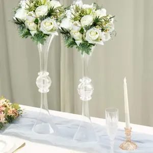 2-Pack Plastic Flower Vases 21" Trumpet Design with Crystal Embellishments Clear - Reversible Table Centerpieces
