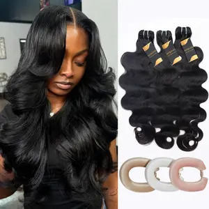 [Wequeen] 10-Min Ready Hairstyle Body Wave Human Hair Bundles with Free Flexi Rods, No Heat Curls Kit Versatile Styles Human Hair Set Valentine Gifts