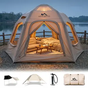 Inflatable Camping Tents 5-8 Person,161 Square Feets Large Inflatable Camping Tent with Stove Jack,Blow up Tent with Mesh Windows & Pump