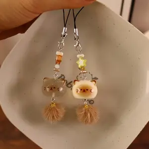 2-piece set of cute little fluffy cat phone chains, bag accessories, pendant pendants, school bags, cute and creative cartoon phone cases, hanging chains, Phone Charm, Cell Phone Charm