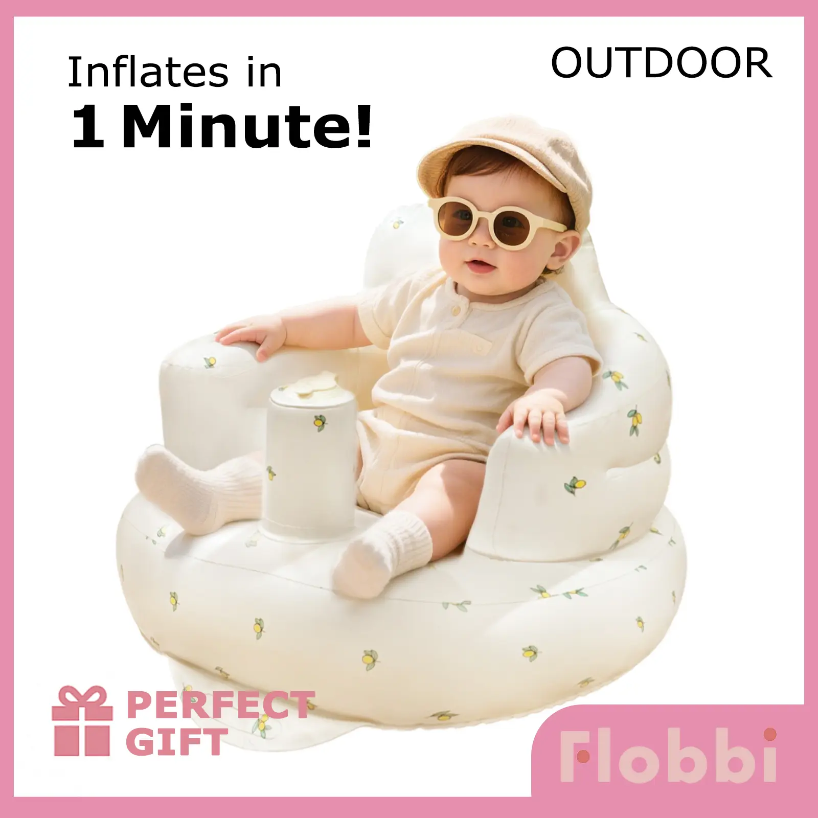 Inflatable Baby Seat for Infants 3 Months & Up – A Soft, Durable & Ergonomic Newborn Support Chair with Rapid Inflate/Deflate Technology, Ideal for Tummy Time, Summer Outings & Travel, and Top Baby Shower Gift for New Parents Cozy Cute