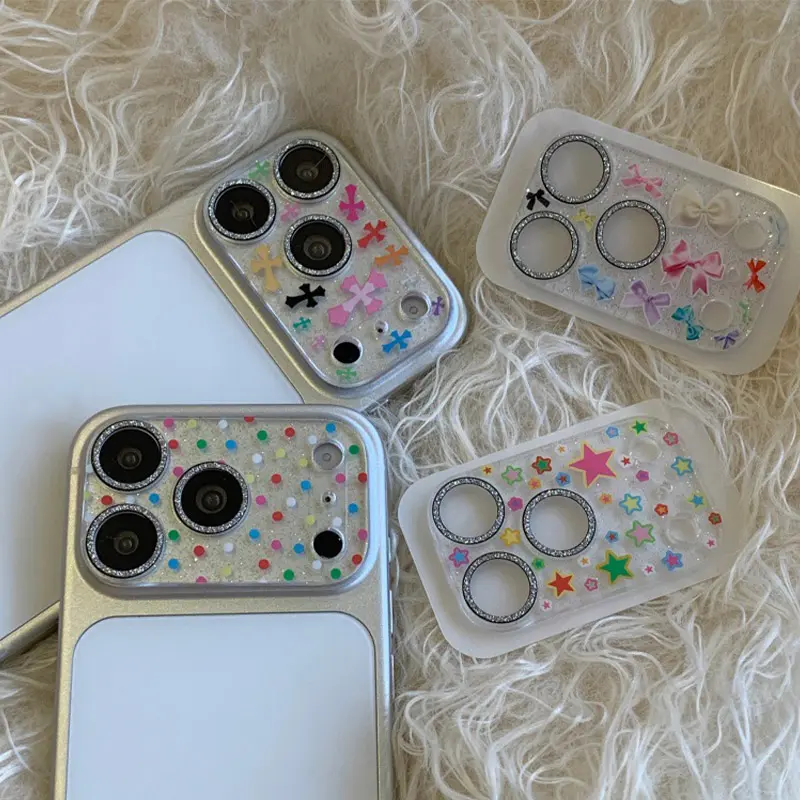 Glitter Transparent Star Smartphone Camera Lens Protector with Colorful Bowknot, Mobile Phone Accessories for iPhone17 Pro/17 Pro Max, Anti-Scratch Lens Protection, Cellphone