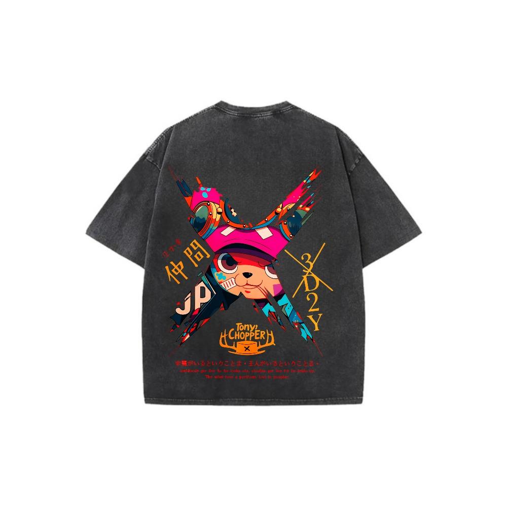 Vintage Washed One Piece Tony Tony Chopper Anime Graphic T-Shirt Distressed One Piece Chopper Oversized Streetwear Cotton Tee Retro Anime One Piece Chopper 3D2Y Crew Neck Casual T-Shirt good
