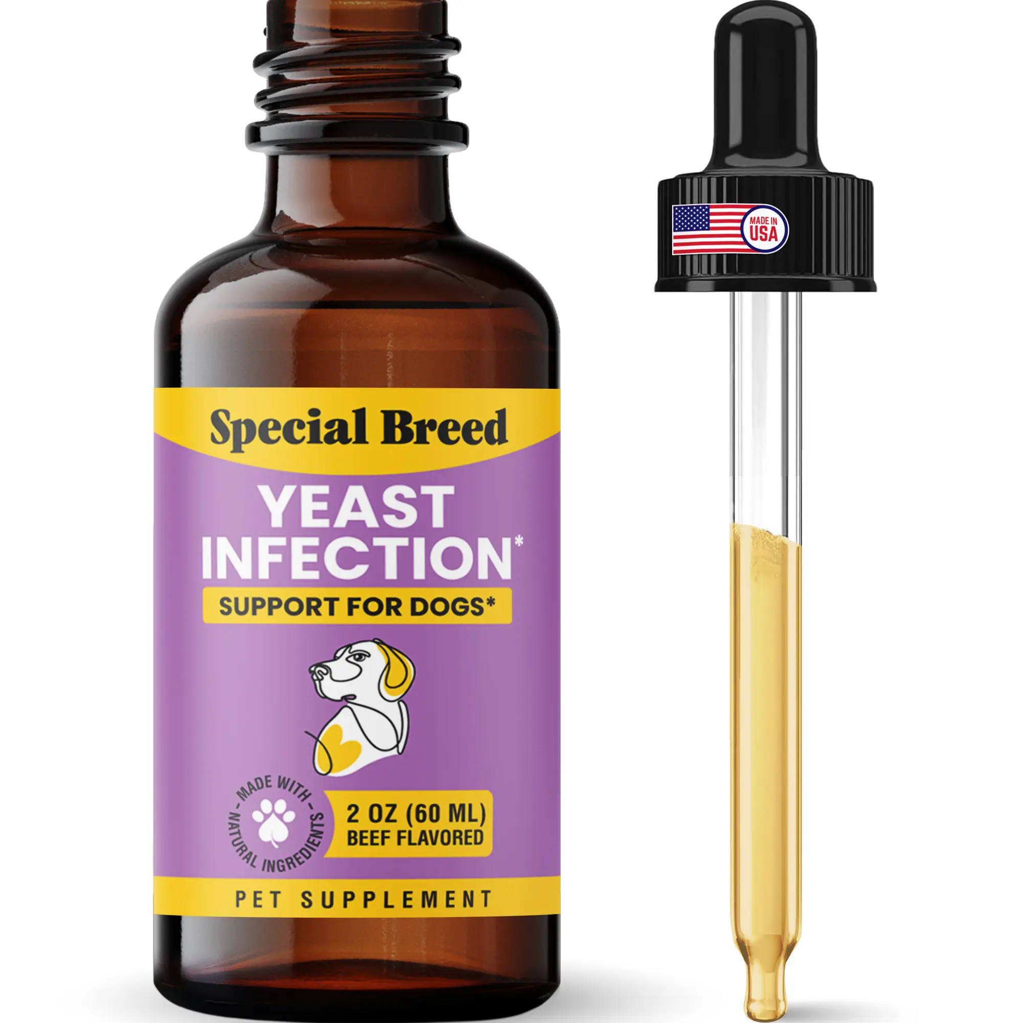 SPECIAL BREED Natural Yeast Infection Treatment for Dogs - 2 oz Liquid, High-Quality Natural Ingredients, Sensitive Skin Care, Soothing Itch & Inflammation Relief, 24-Month Shelf Life, Single Item, Not for Cats, High-Quality Ingredients