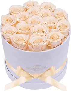 17 Flowers in a Luxury Suede Box, Birthday Gifts for Women, Real Preserved Flowers, Mothers Day Roses Gift for Mom, Champagne Decor Decorative