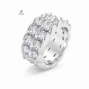 JJ CHIC Sparkly CZ Wide Band Ring for Women,Gold/Silver Tone Chunky Statement Ring, Elegant Cocktail Jewelry Gift for Her