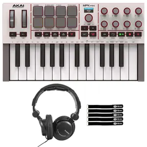 Akai Professional MPK Mini 4 25-Key MIDI Keyboard Controller Grey with Headphones Package