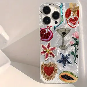 A stylish and unique phone case incorporating heart shapes, goji berries, stars, and flowers, suitable for iPhone 17 Air/16 Plus/15 Pro Max/14 Pro/13/12/11/XS Max/X phone case, perfect for holiday gifts for family, friends, lovers, girlfriends DKYS19