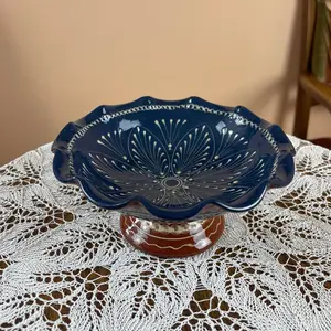 Vintage German Art Pottery Bowl – Deep Navy Blue & Earthy Brown Minimalist Dish