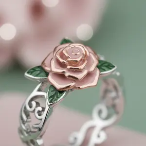 Exquisite Silver Floral Rose Flower Ring